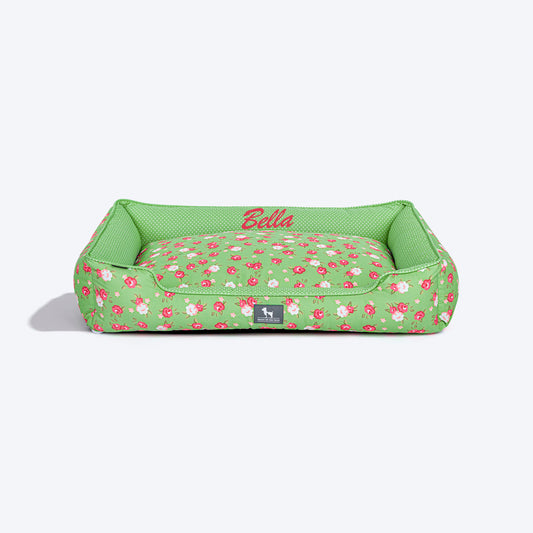 HUFT Pastel Petals Personalised Lounger Bed For Dog - Pastel Green - Heads Up For Tails