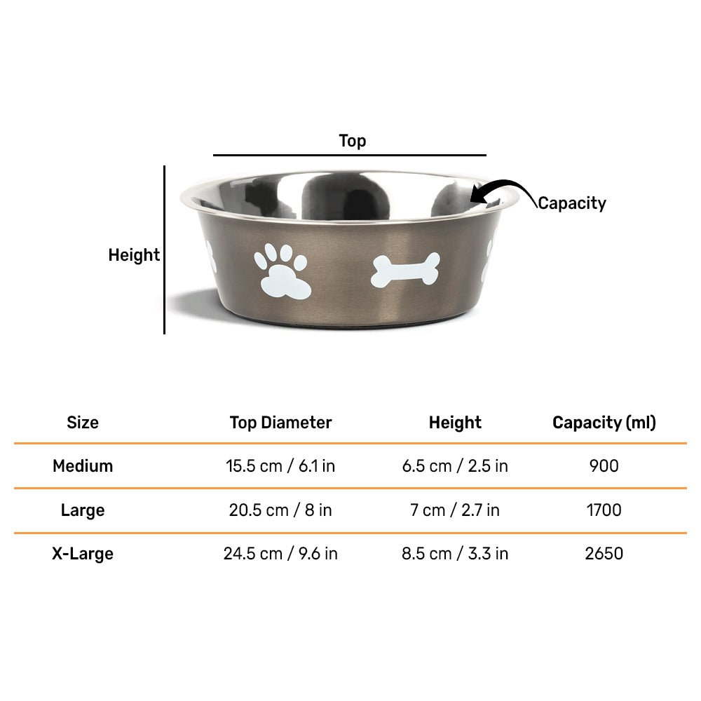 HUFT Paw & Bone Printed Dog Bowl (Grey) - Heads Up For Tails