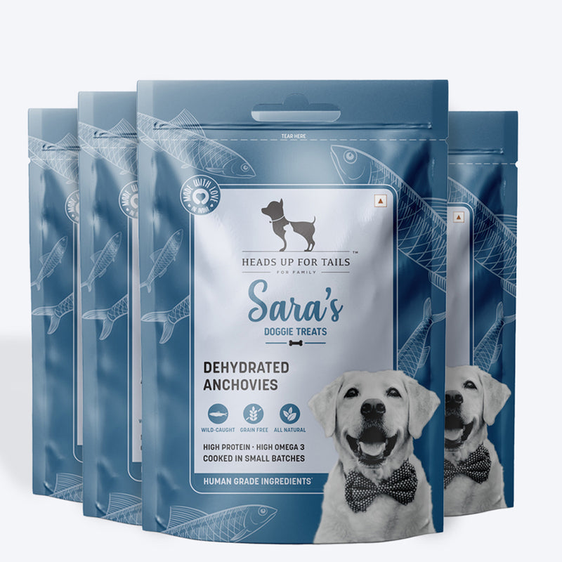 Sara's Doggie Treats Dehydrated Anchovies, 70 g, high protein, grain-free, human-grade ingredients, packaged in a resealable