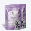 Sara's Doggie Treats Chicken Liver Jerky with Turmeric, 70 g, featuring a purple packaging and images of ingredients.