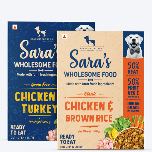 Sara's Wholesome Food Classic Chicken & Brown Rice and Grain-Free Chicken & Turkey Combo - 2x300 gm - Heads Up For Tails