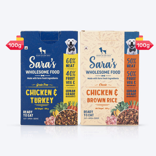 HUFT Sara's Wholesome Food - Classic Chicken & Brown Rice and Grain-Free Turkey Combo (2 x 100 g) - Heads Up For Tails