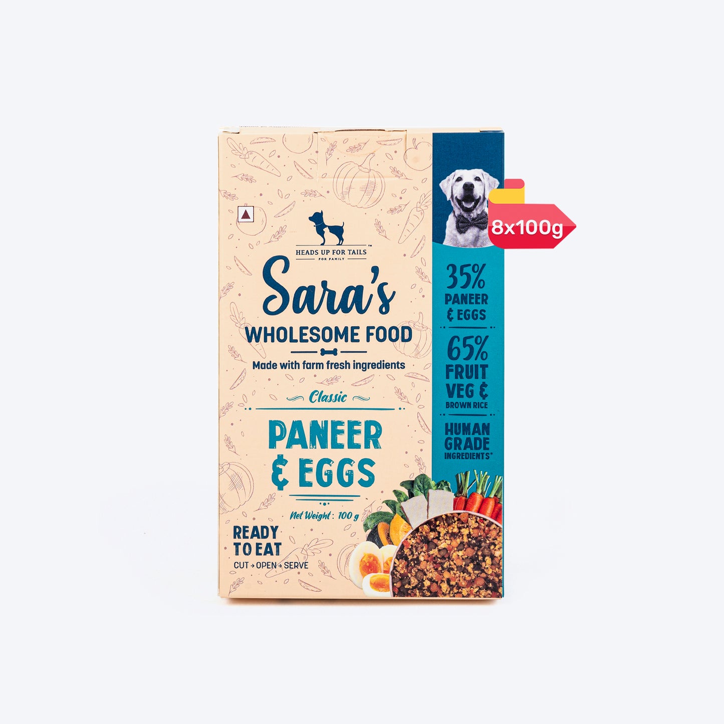 Sara's Wholesome Classic Paneer And Eggs Dog Food - 100 gm - Heads Up For Tails