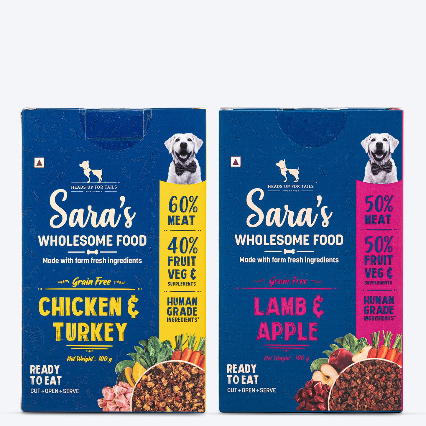Sara's Wholesome Grain-Free Dog Food Combo - 2x100 gm - Heads Up For Tails