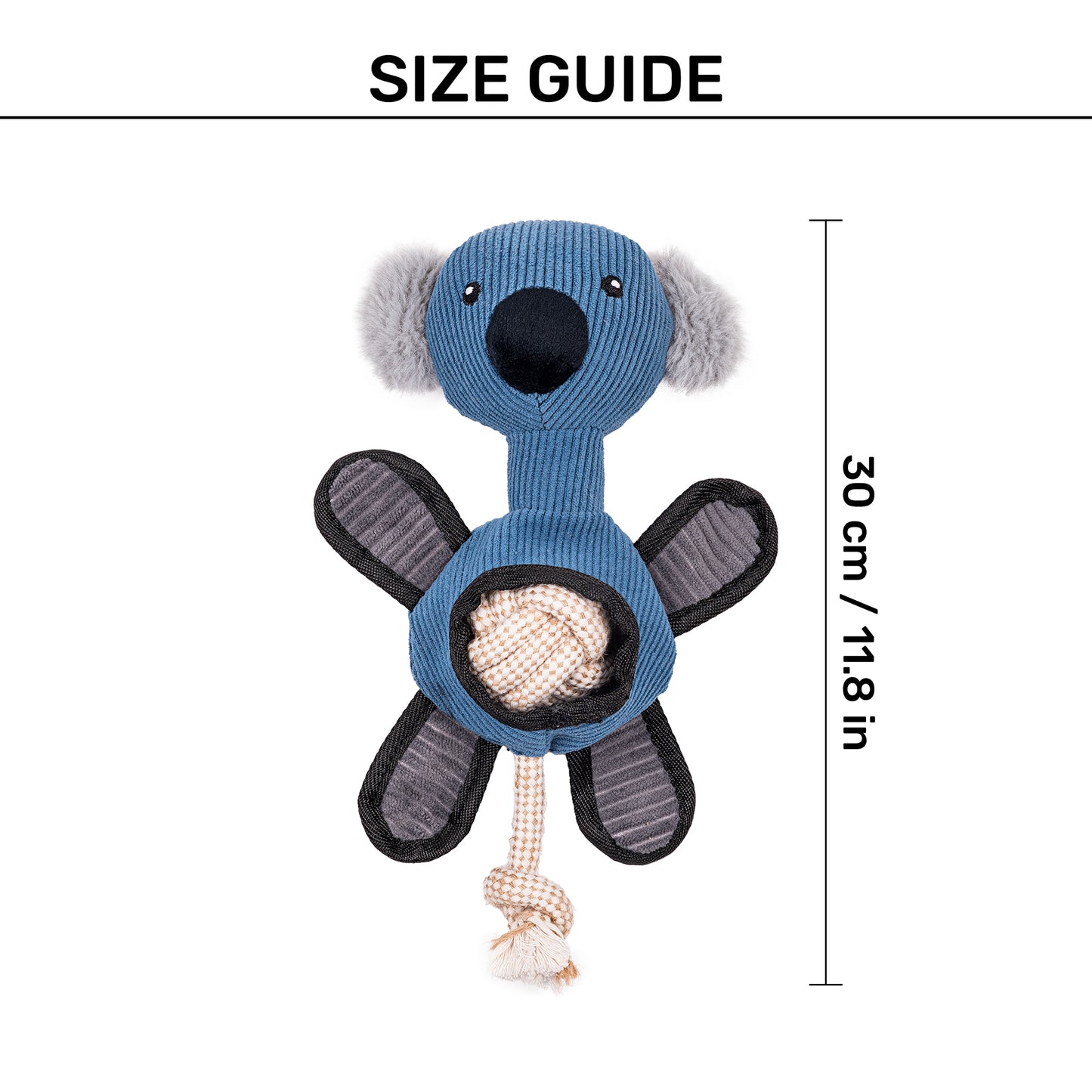 HUFT Kool Koala Plush Toy For Dog - Blue - Heads Up For Tails