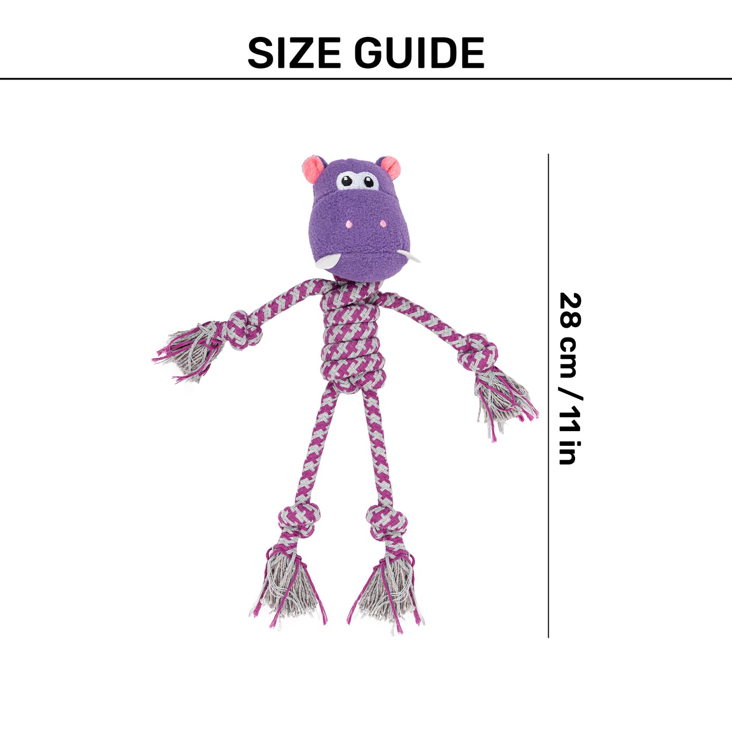 HUFT Hug & Tug Hippo Squeaky Plush Toy For Dog - Purple - Heads Up For Tails