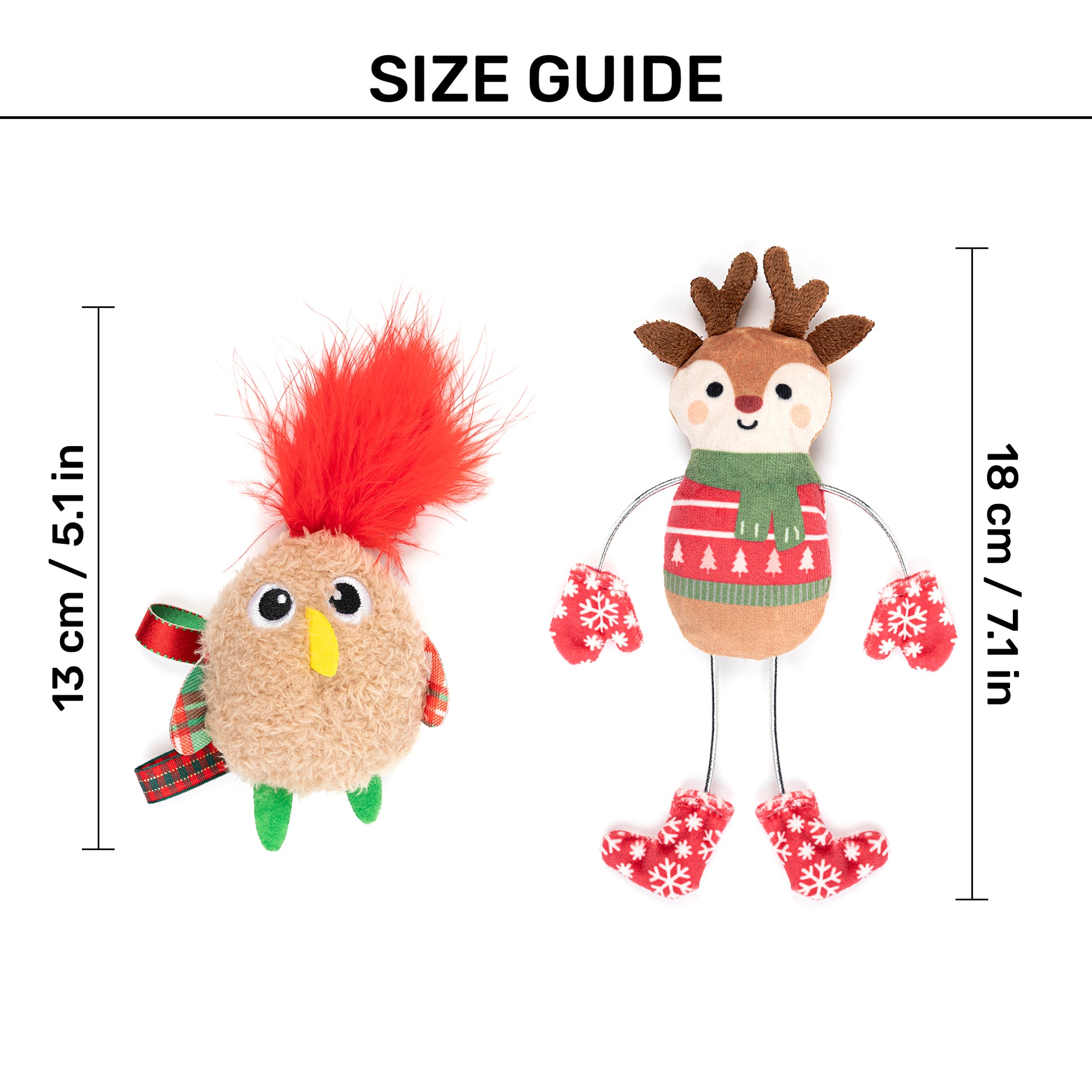 HUFT Merry Buddies Plush Toys With Catnip For Cat - Beige & Red - Set Of 2 - Heads Up For Tails