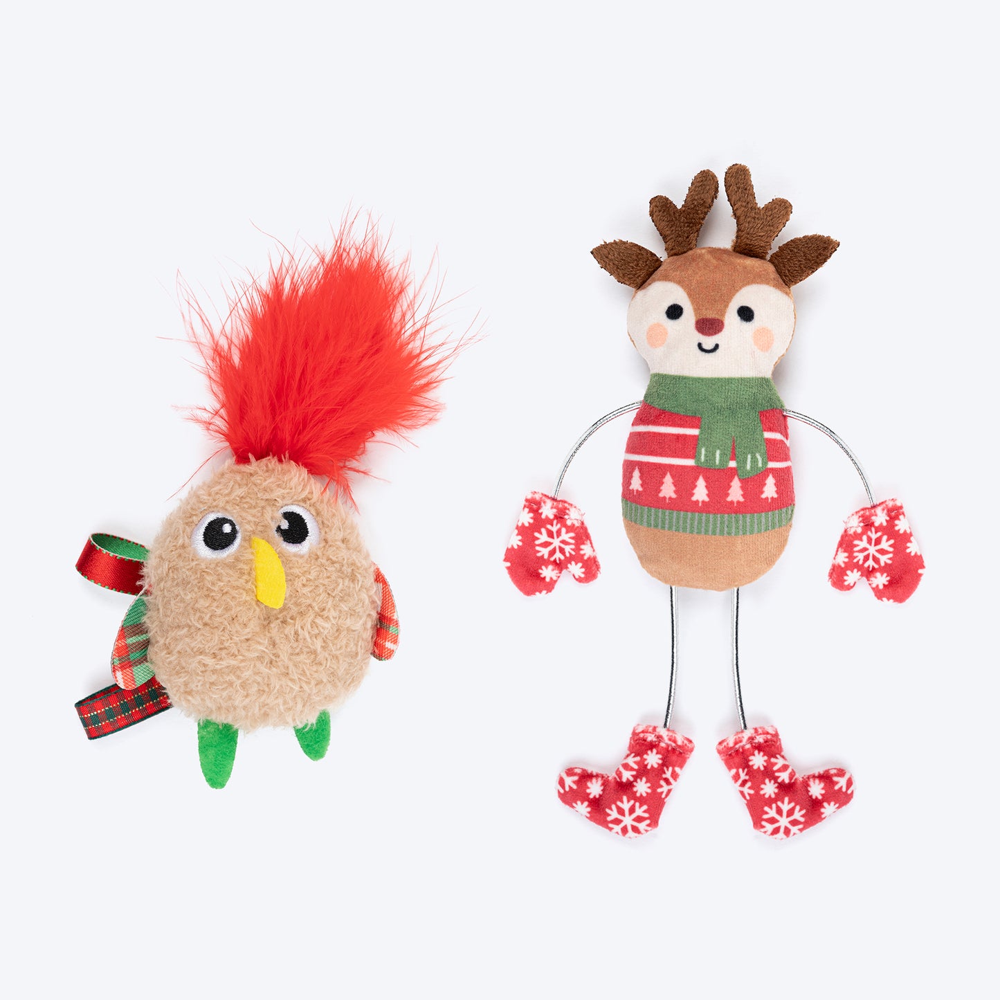 HUFT Merry Buddies Plush Toys With Catnip For Cat - Beige & Red - Set Of 2 - Heads Up For Tails