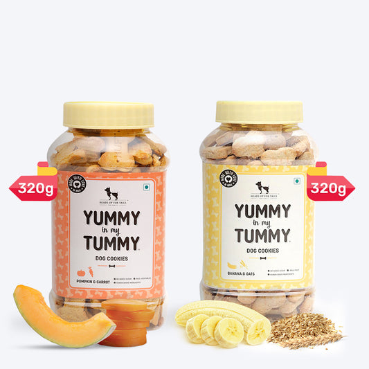 HUFT YIMT Dog Biscuits Combo - Banana & Oats and Pumpkin & Carrots - Pack of 2 - 320 g (Each) - Heads Up For Tails