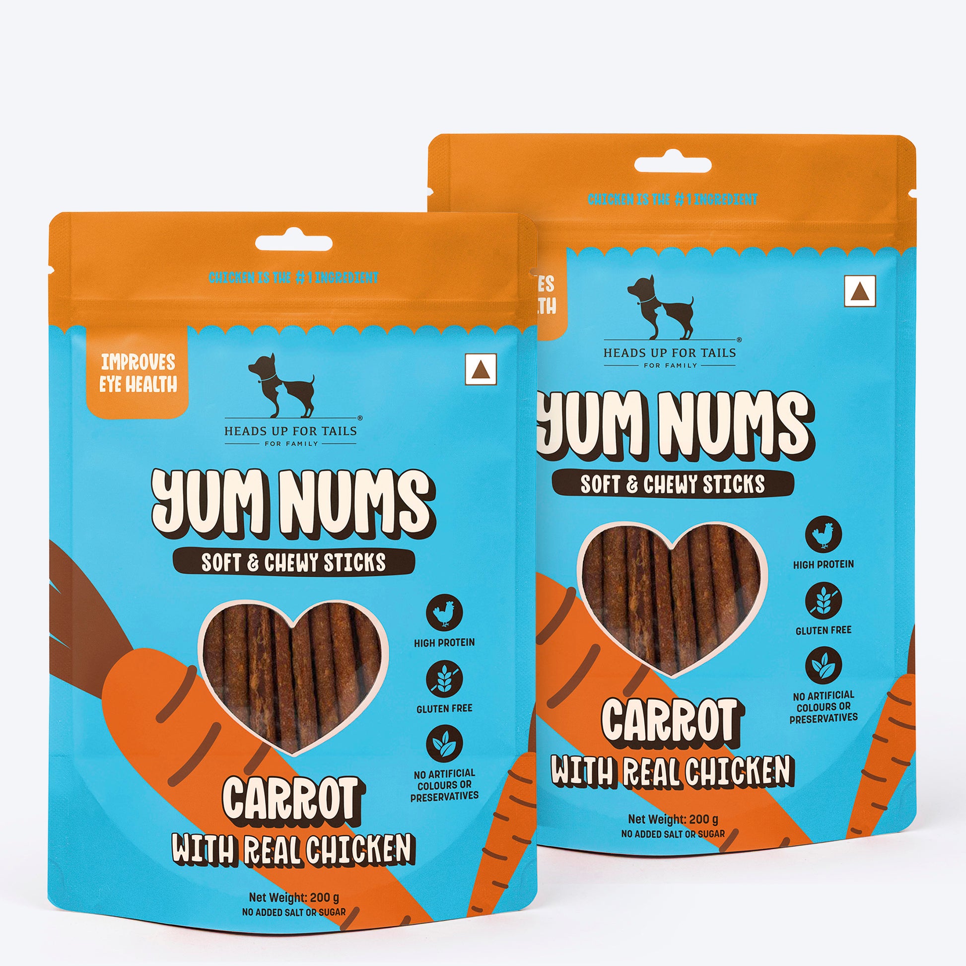 HUFT Yum Nums Dog Treats Soft & Chewy Sticks Carrot With Real Chicken - Heads Up For Tails