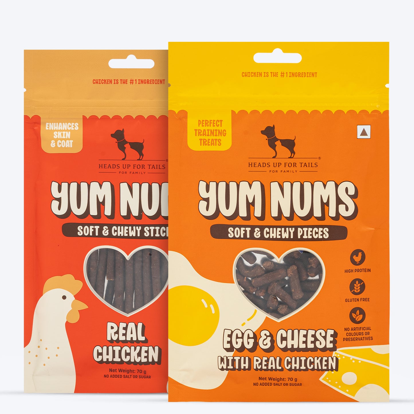 HUFT Yum Nums : Real Chicken & Egg With Cheese Soft Sticks Treat Combo For Dogs - 150 gm (Each 75 gm) - Heads Up For Tails