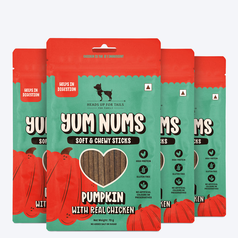 HUFT Yum Nums Soft & Chewy Sticks Pumpkin with Real Chicken Treat For Dogs - 70 g - Heads Up For Tails