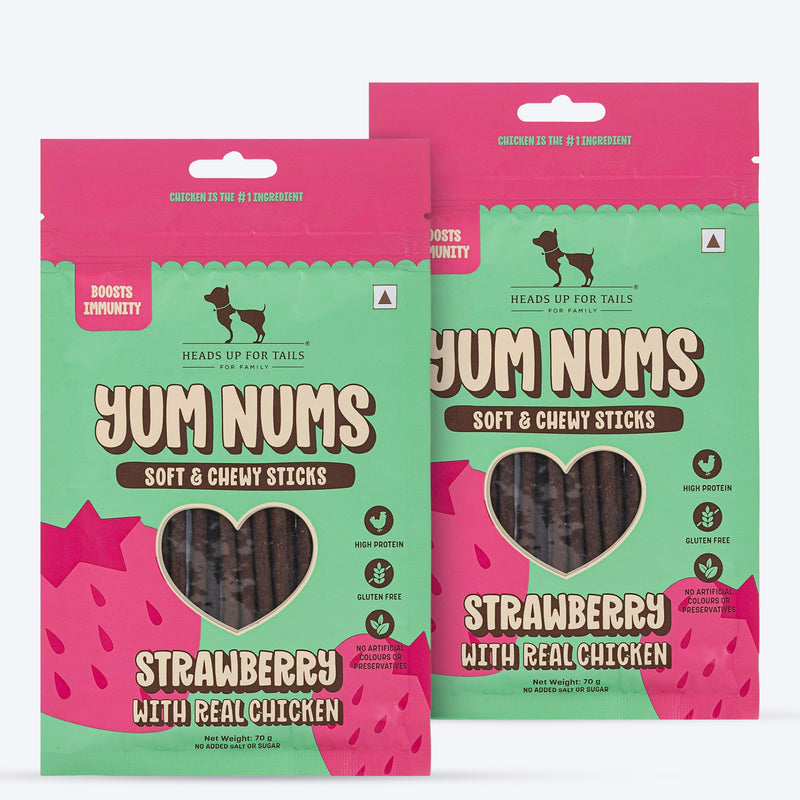 HUFT Yum Nums Soft & Chewy Sticks Strawberry with Real Chicken Treat For Dogs - Heads Up For Tails
