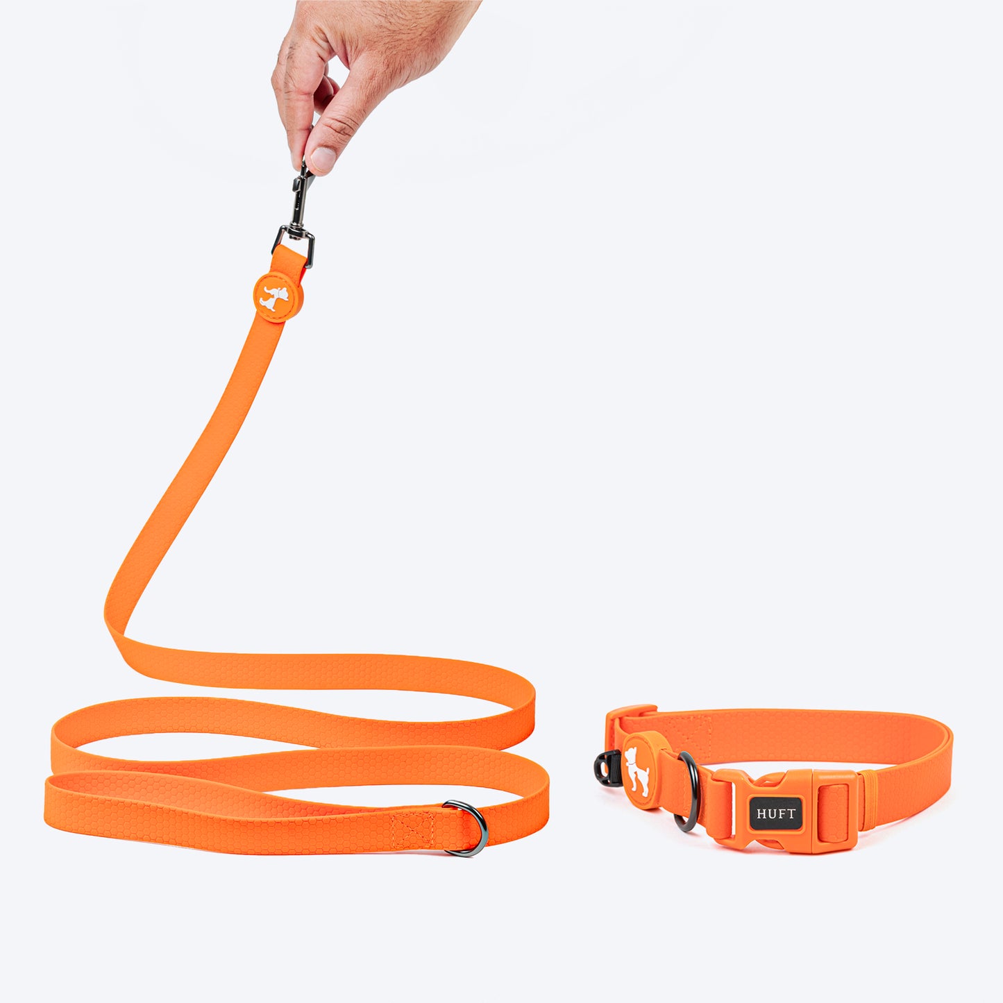 HUFT Hive Harmony Waterproof Collar and Leash Set For Dog - Orange - Heads Up For Tails