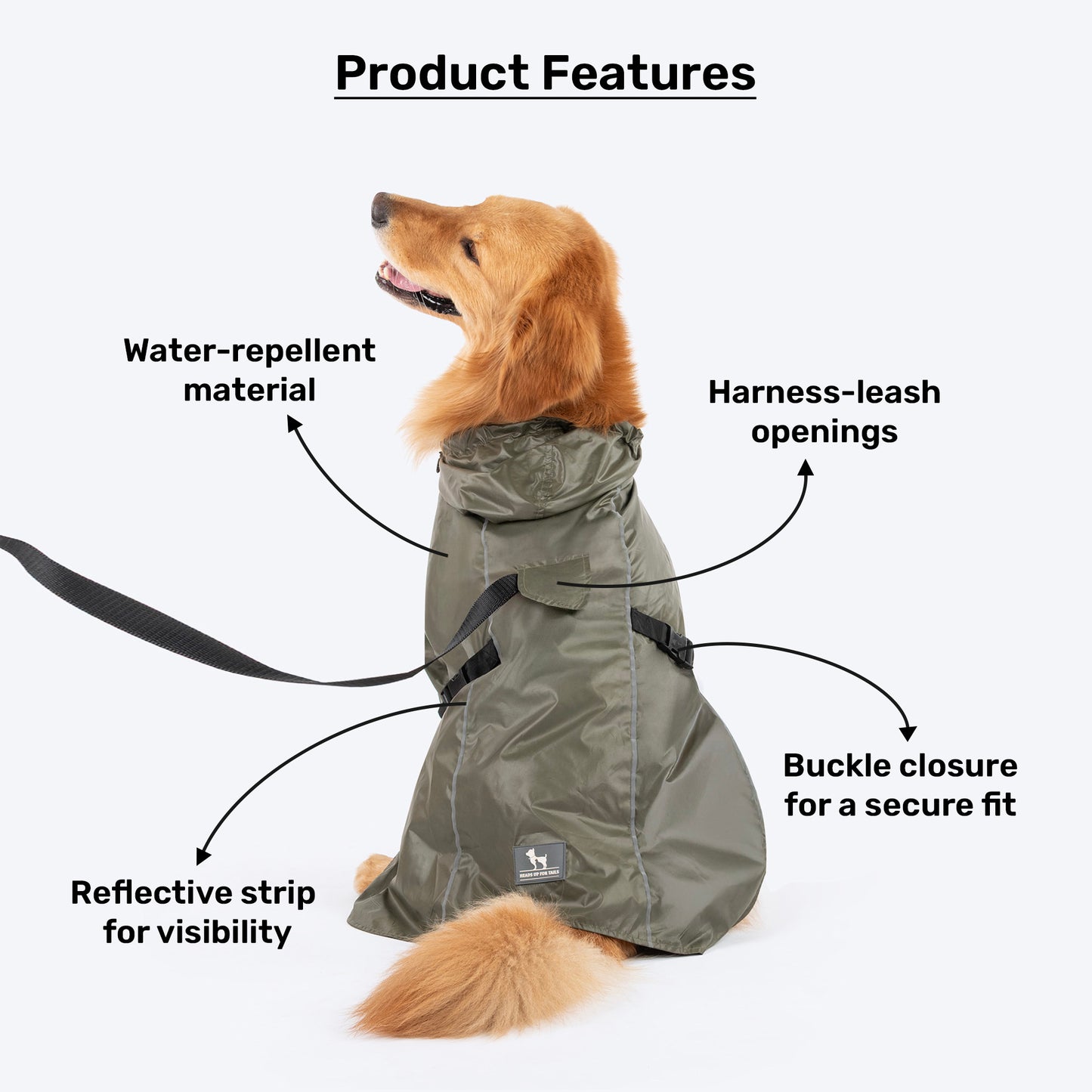HUFT RainTail Wrap Raincoat For Dog - Olive_02