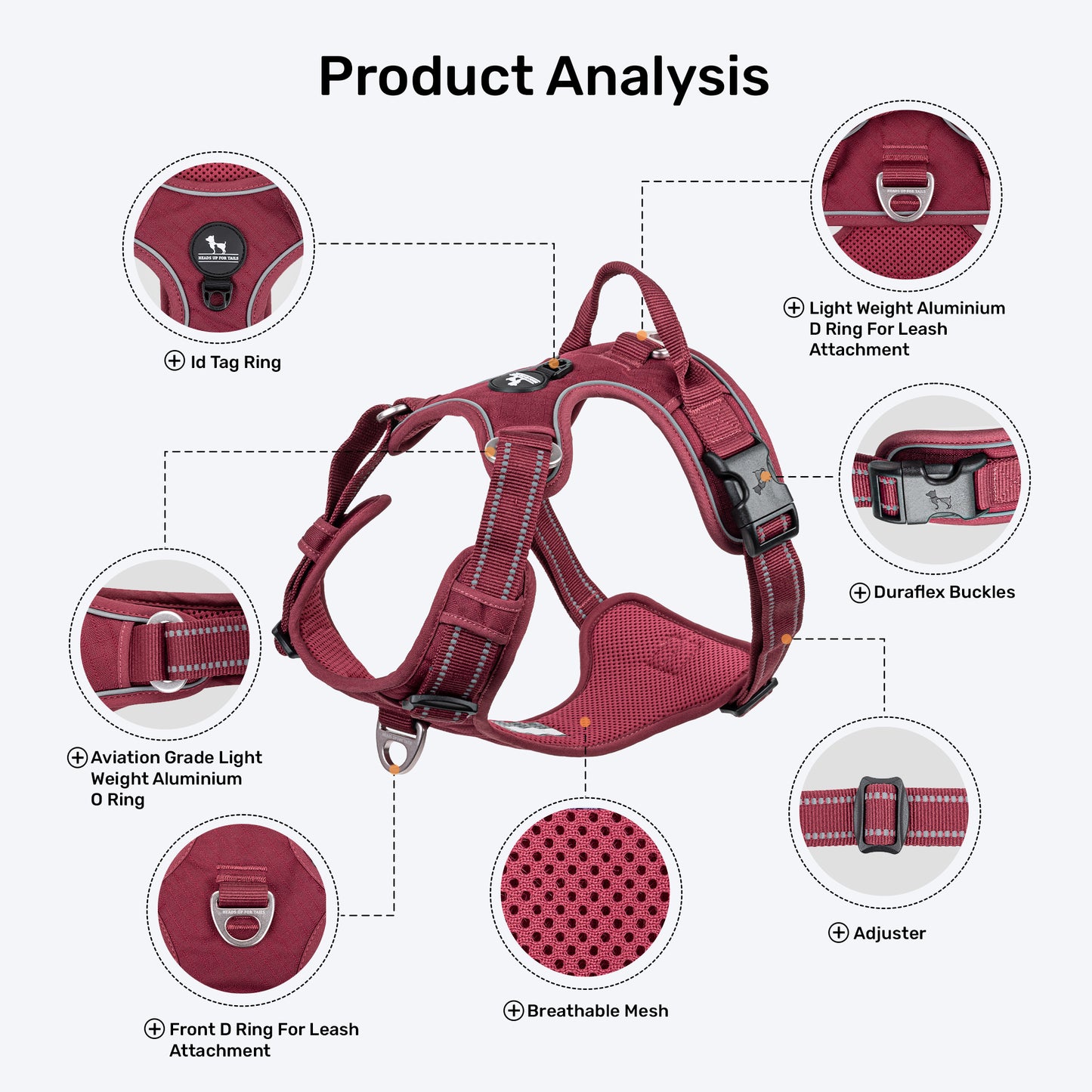 HUFT Xplorers Harness For Dog - Maroon - Heads Up For Tails