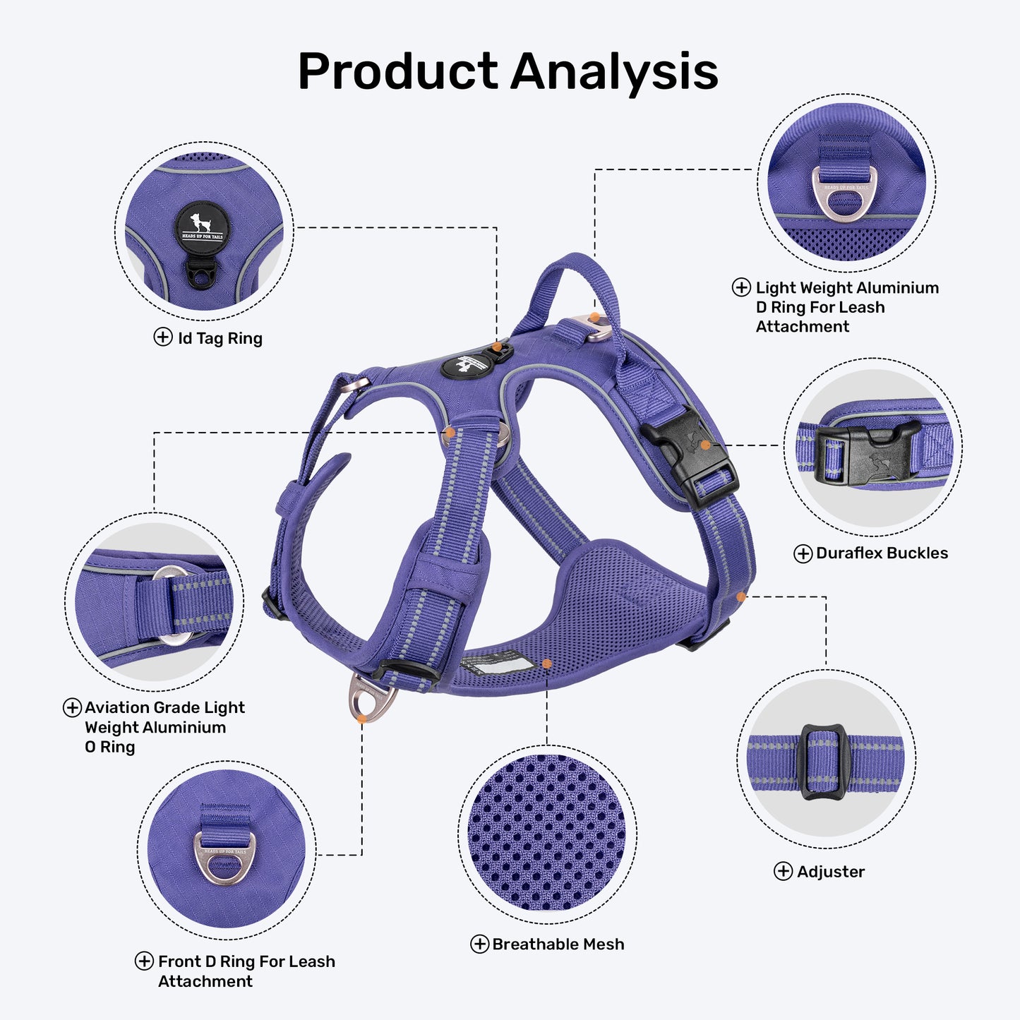 HUFT Xplorers Harness For Dog - Purple - Heads Up For Tails