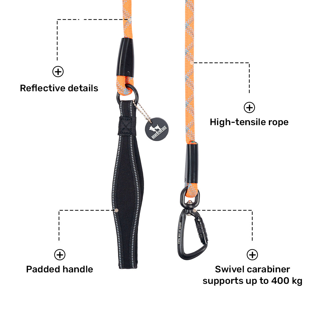 HUFT Xplorers Rope Leash With Carabiner For Dog - Orange - 5 ft_04