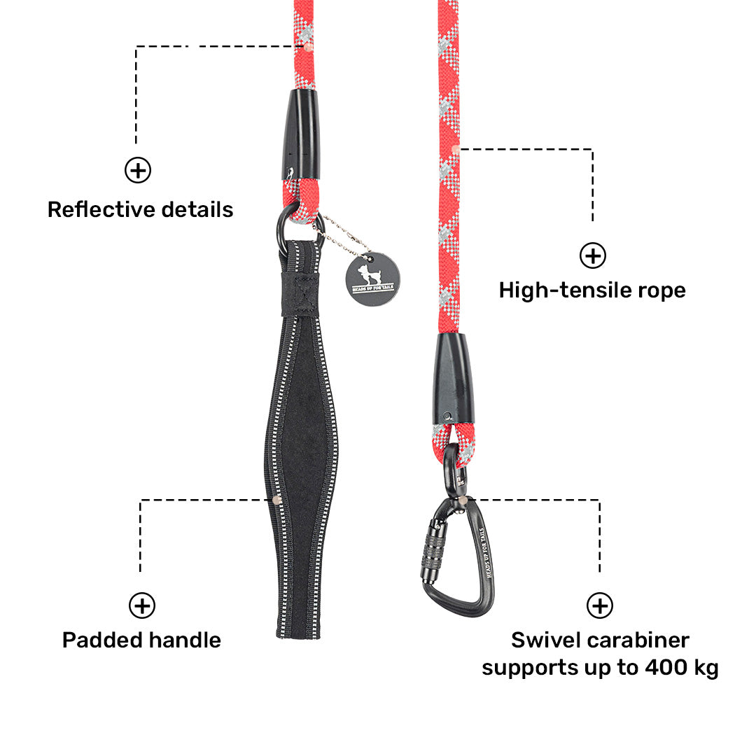 HUFT Xplorers Rope Leash With Carabiner For Dog - Red - 5 ft_05