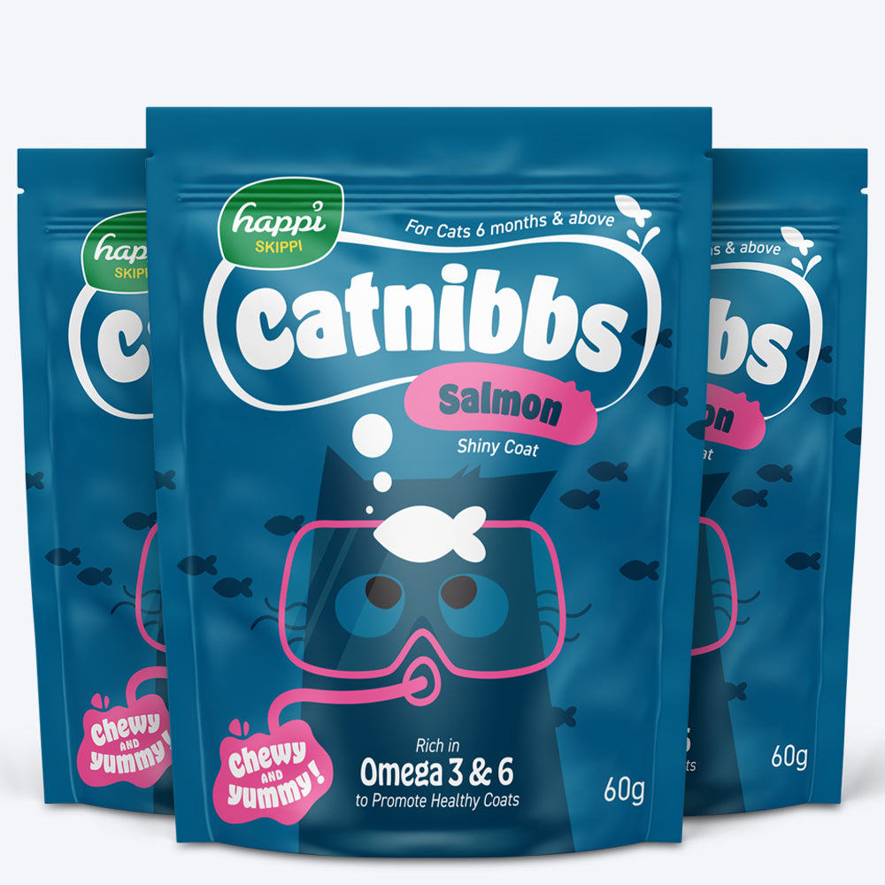 Happi Skippi Catnibbs Salmon Shiny Coat Chewy & Yummy Cat Treat - 60 gm - Heads Up For Tails
