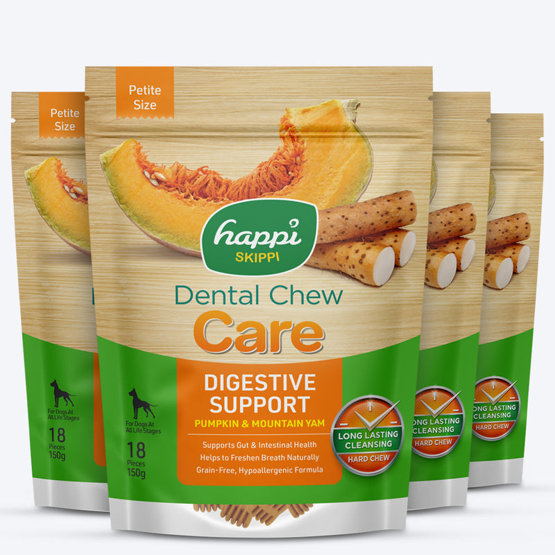Happi Skippi Dental Chew Digestive Support Pumpkin & Mountain Yam Dog Treats - Petite 2.5 inch - 150 gm - Heads Up For Tails