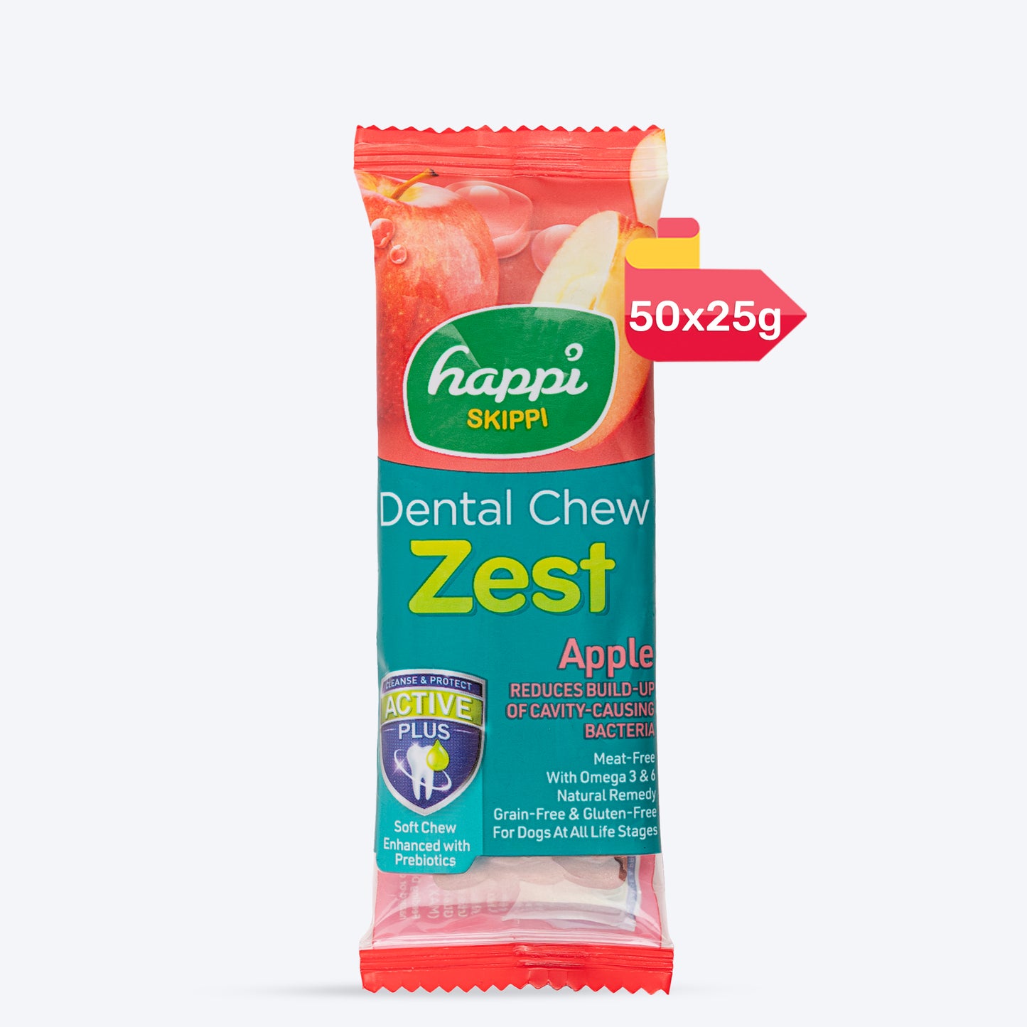 Happi Skippi Dental Chew Zest Apple Dog Treat - 4 inch - 25 gm - Heads Up For Tails