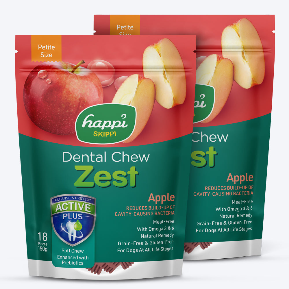 Happi Skippi Dental Chew Zest Apple Dog Treat - Petite 2.5 inch - 150 gm - Heads Up For Tails