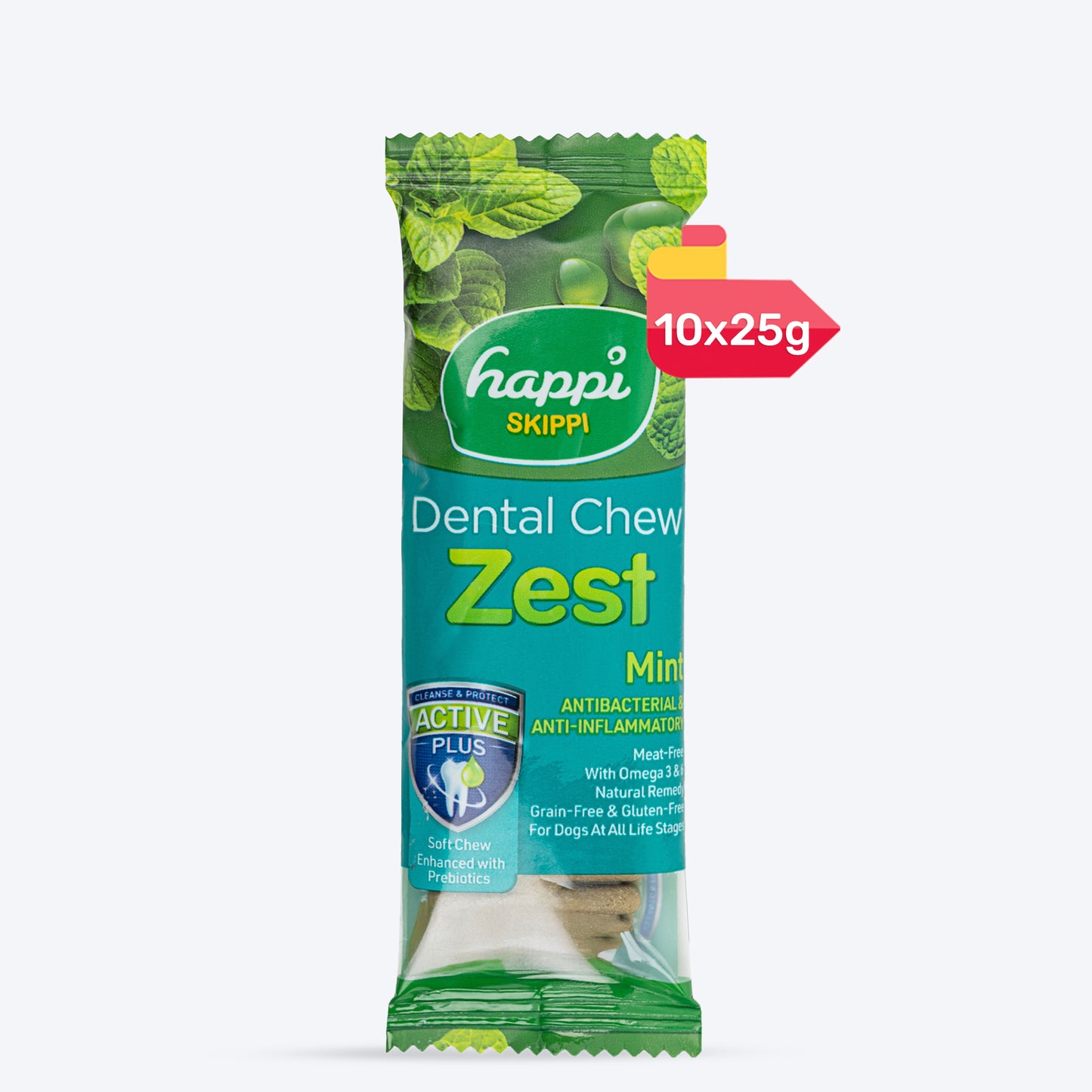Happi Skippi Dental Chew Zest Mint Dog Treat - 4 inch - 25 gm - Heads Up For Tails