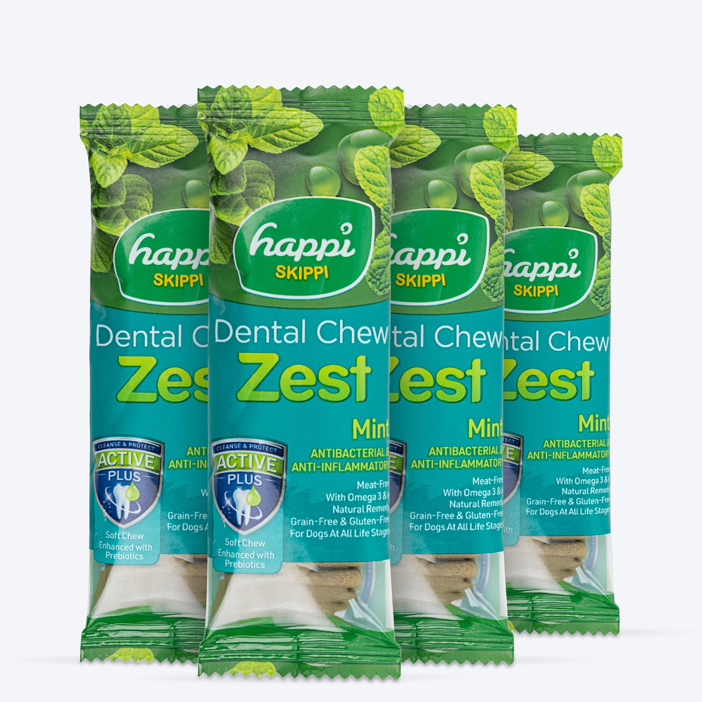 Happi Skippi Dental Chew Zest Mint Dog Treat - 4 inch - 25 gm - Heads Up For Tails