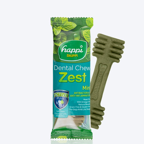 Happi Skippi Dental Chew Zest Mint Dog Treat - 4 inch - 25 gm - Heads Up For Tails