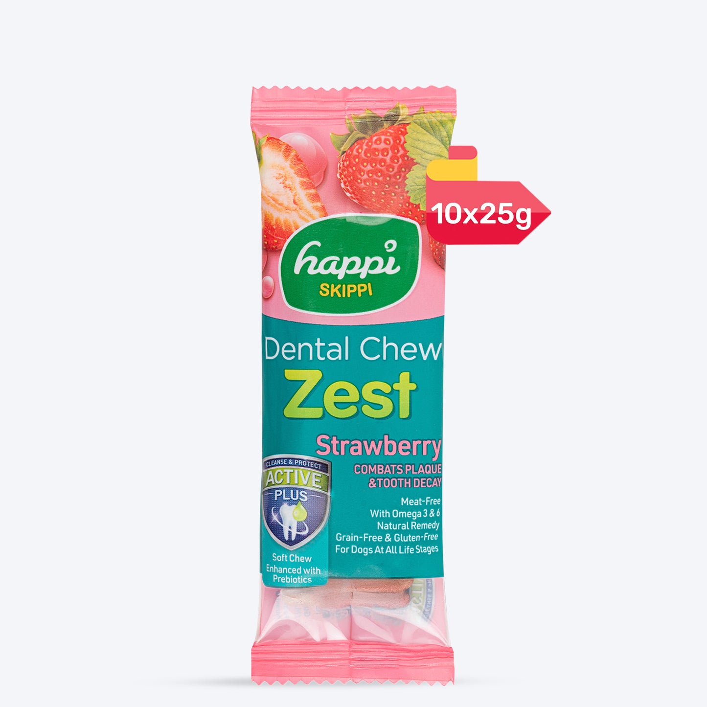 Happi Skippi Dental Chew Zest Strawberry Dog Treat - 4 inch - 25 gm - Heads Up For Tails