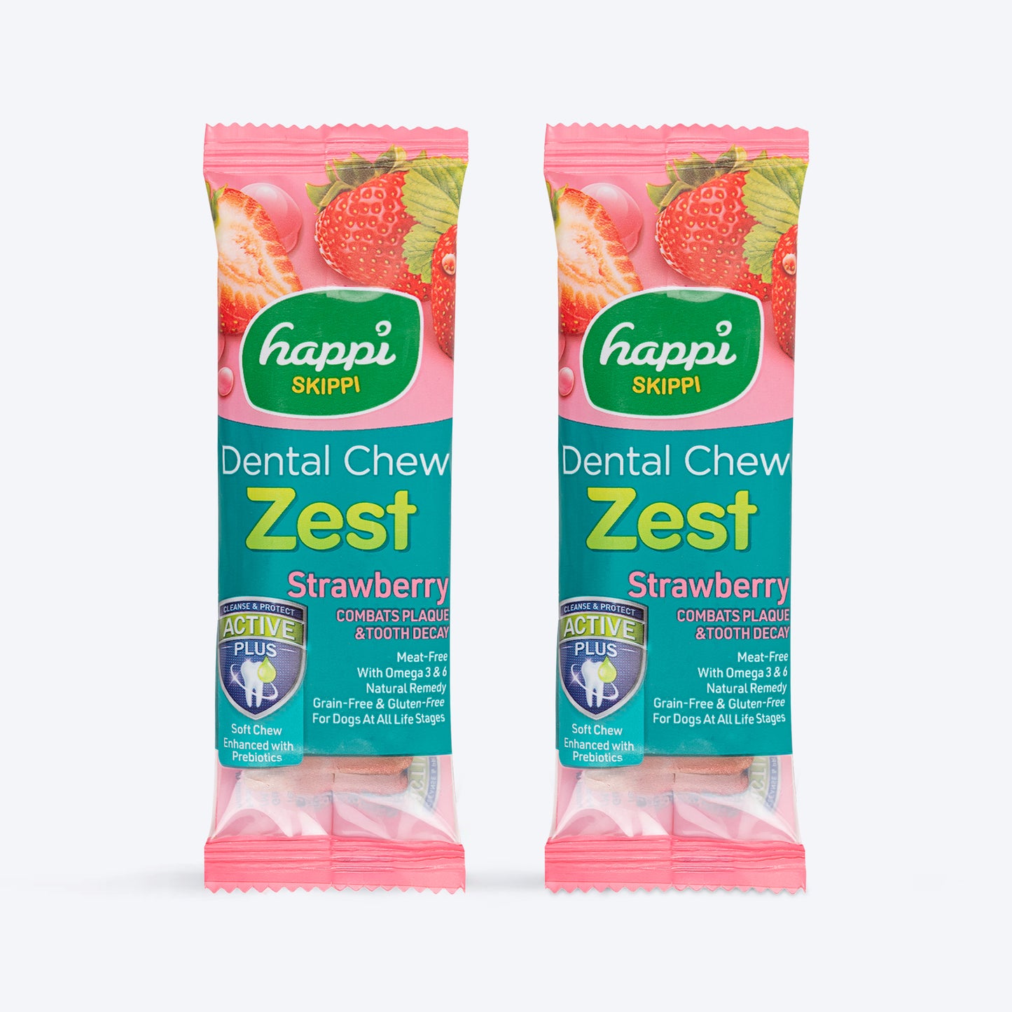 Happi Skippi Dental Chew Zest Strawberry Dog Treat - 4 inch - 25 gm - Heads Up For Tails