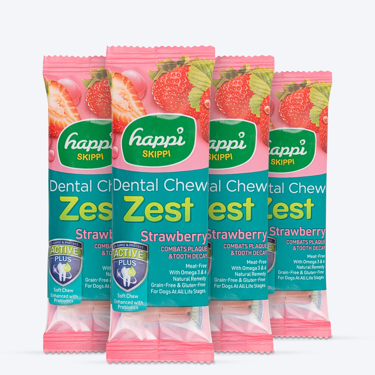 Happi Skippi Dental Chew Zest Strawberry Dog Treat - 4 inch - 25 gm - Heads Up For Tails
