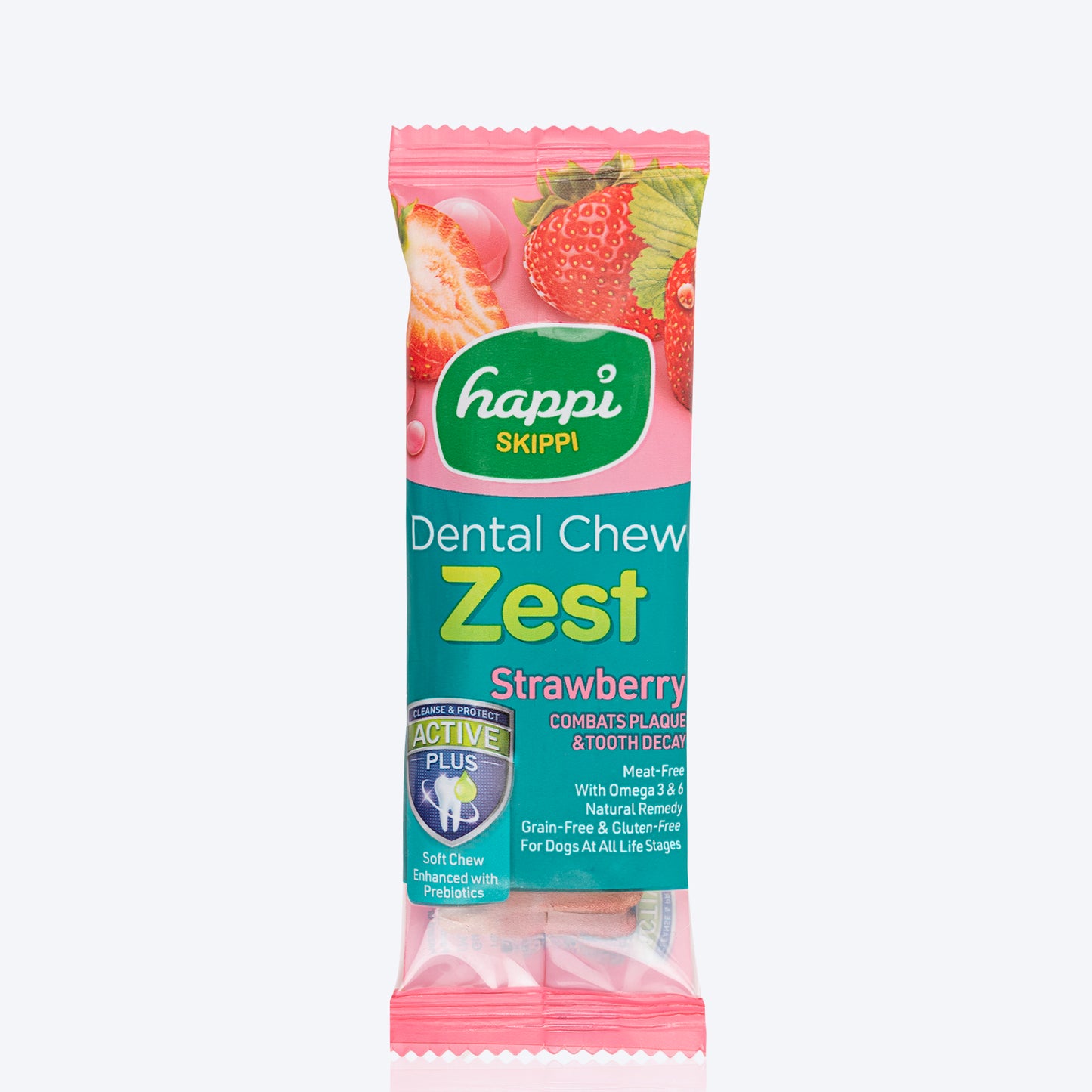 Happi Skippi Dental Chew Zest Strawberry Dog Treat - 4 inch - 25 gm - Heads Up For Tails
