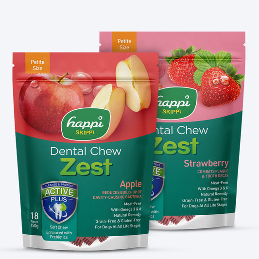Happi Skippi Petite Zest Dental Chews: Apple & Strawberry Treat Combo For Dog - 2.5" - (2 x 150g)_01