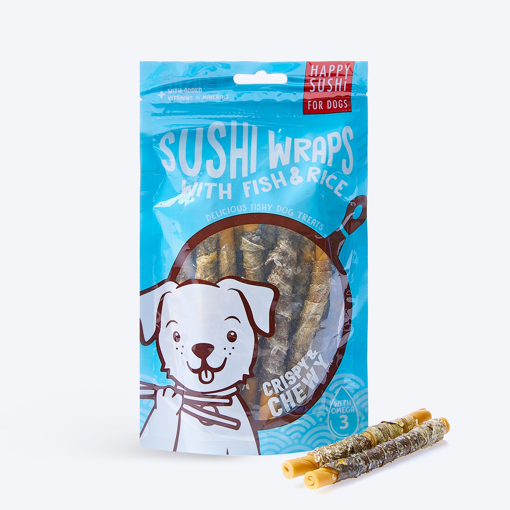 Happy Sushi Wraps With Fish & Rice Crispy & Chewy Treat For Dog - 132 gm - Heads Up For Tails