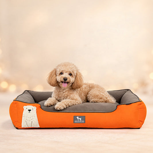 HUFT Cloudy Bear Classic Lounger Bed For Dog - Orange & Grey