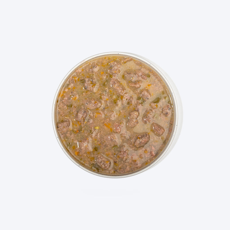 Hearty Chunky Lamb & Liver in Gravy dog food by Heads Up for Tails, 70 g, suitable for dogs over 3 months.