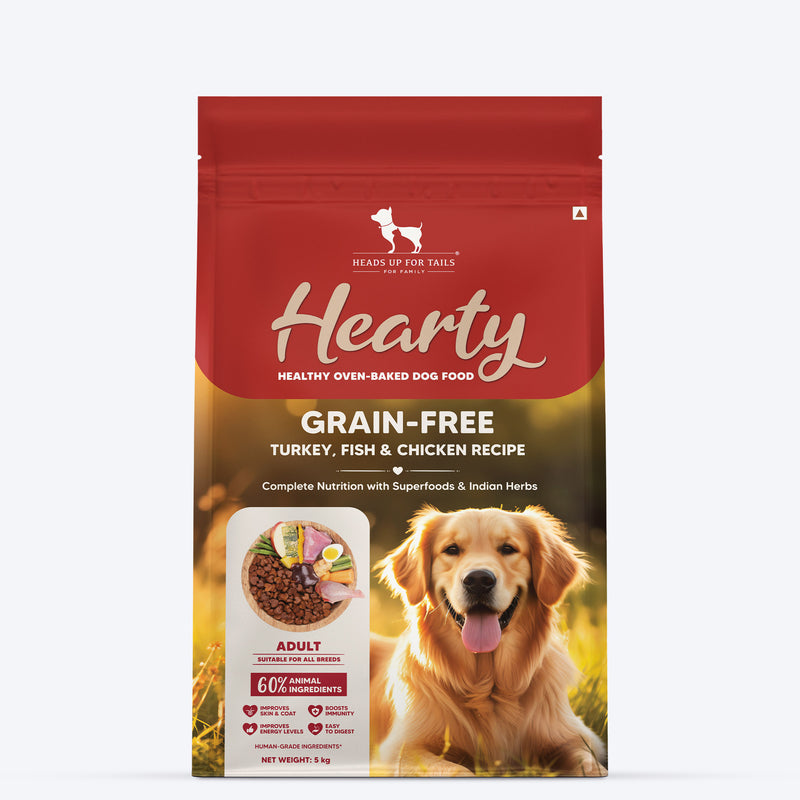 Hearty Turkey, Fish & Chicken Grain-Free Oven-Baked Dog Food, 2 kg, suitable for all breeds, by Heads Up for Tails.