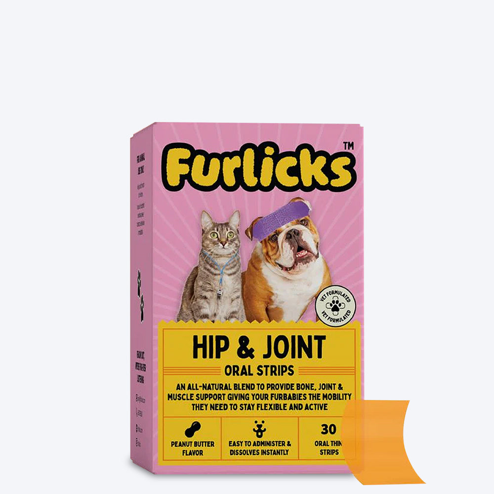 Furlicks Hip & Joint Peanut Butter Pet Oral Food Supplement - 45g (30 Strips) - Heads Up For Tails