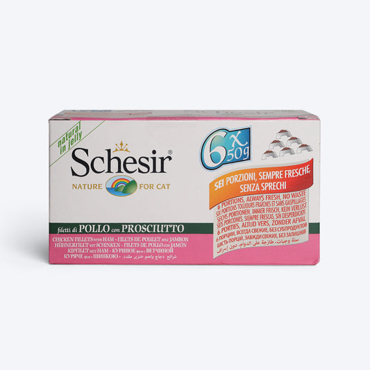 Schesir 51% Chicken Fillets With Ham Multipack Canned Wet Cat Food - (6x50g) - Heads Up For Tails