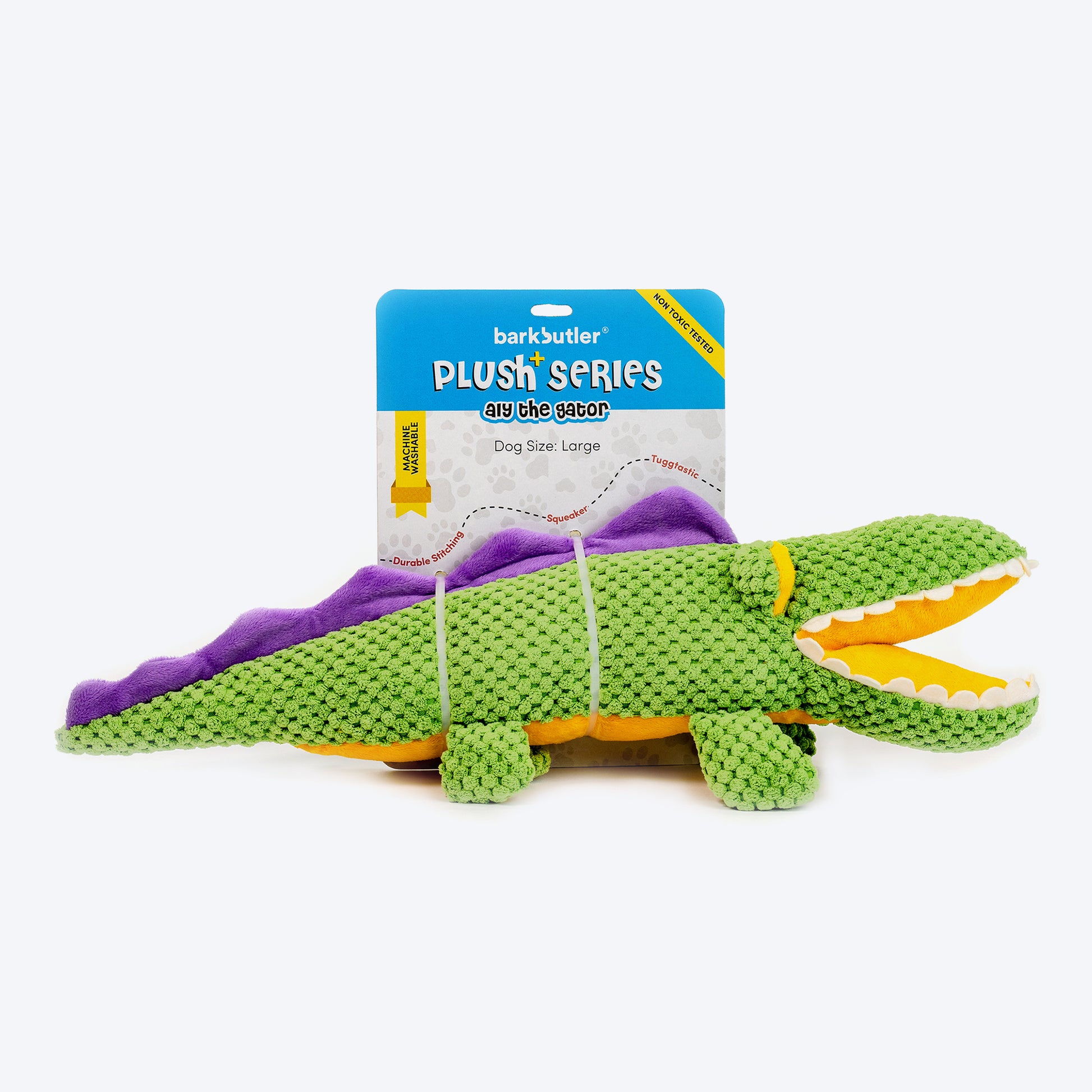 Barkbutler Aly The Gator Squeaky Plush Toy For Dog - Green - Heads Up For Tails