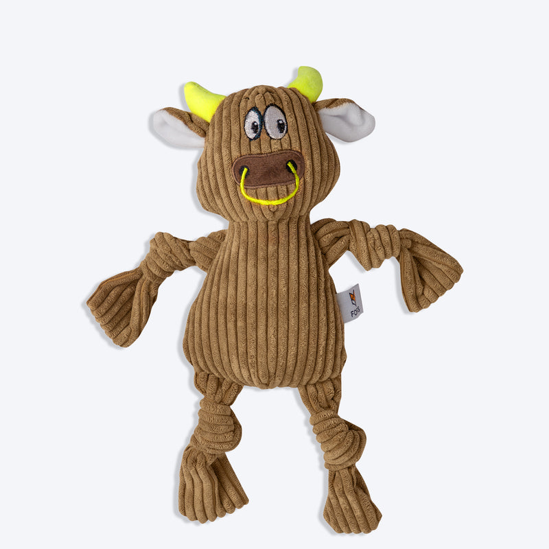 FOFOS Fluffy Cow Squeaky Plush Toy For Dog - Brown - Heads Up For Tails