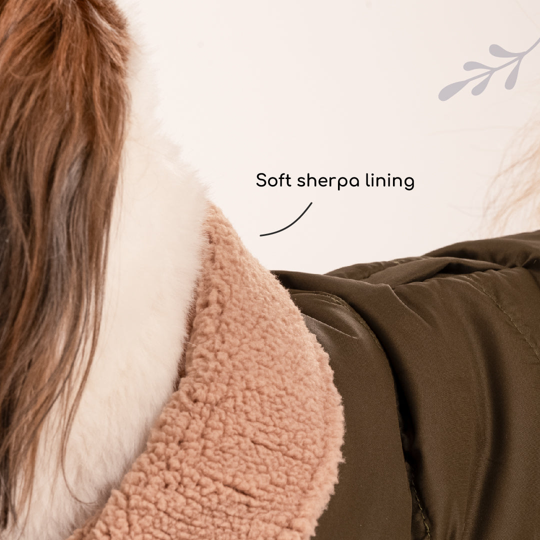 HUFT Wintersong Fur Jacket For Dog - Khaki Green - Heads Up For Tails