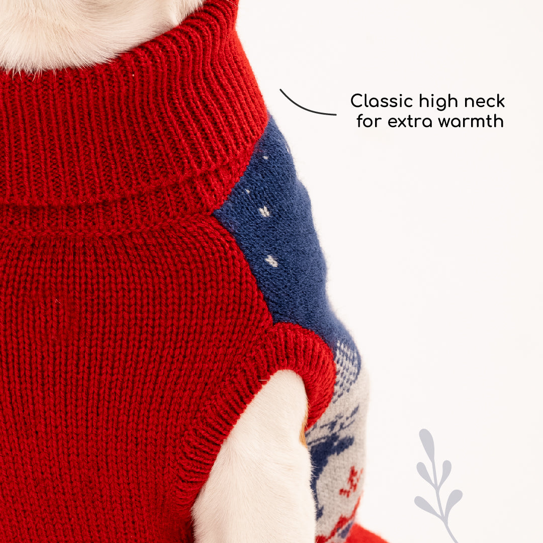HUFT Winter Miracle Sweater For Dogs - Red & Blue - Heads Up For Tails