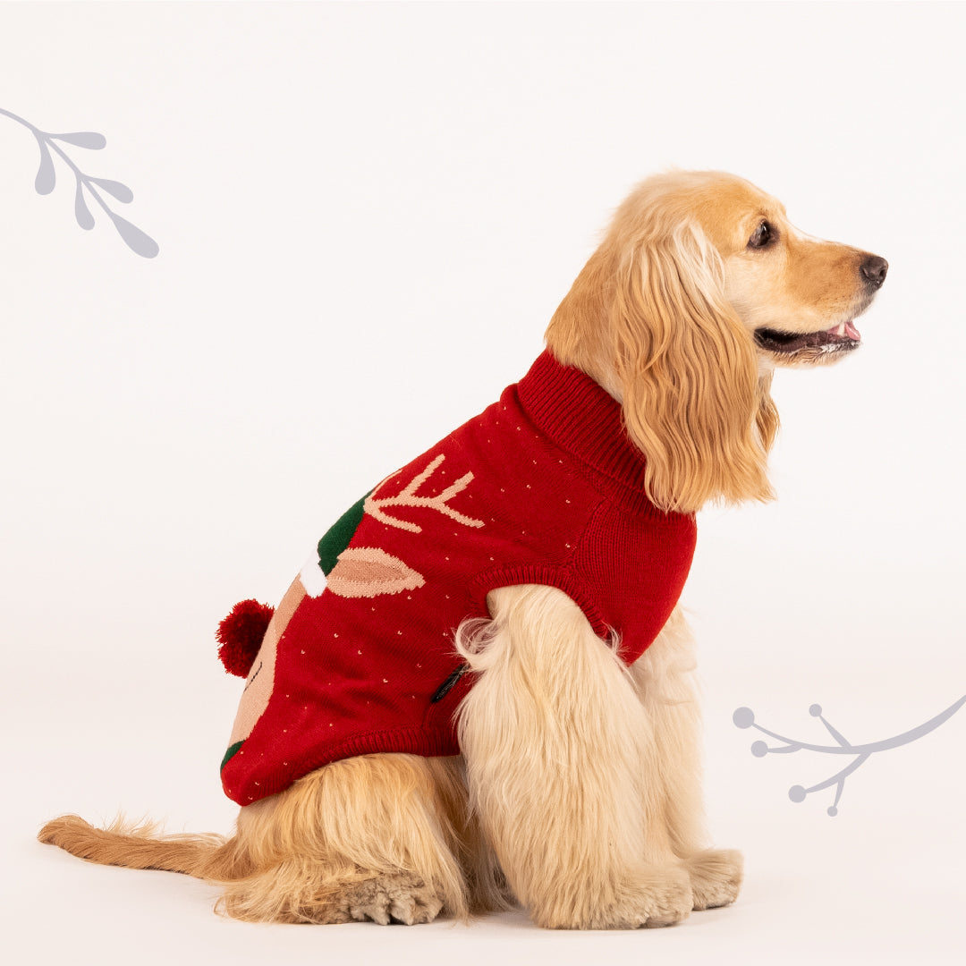 HUFT Merry Moose Sweater For Dogs - Red - Heads Up For Tails