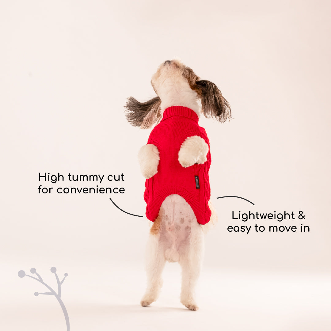 HUFT Cable Knit Sweater For Dog - Red - Heads Up For Tails