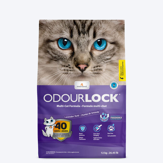 Intersand Odourlock Multi Cat Formula Clumpable Cat Litter Lavender Field - 12 kg - Heads Up For Tails