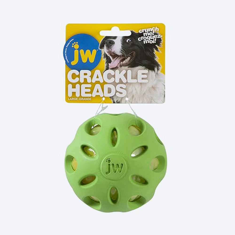 JW Pet Heads Crackle Ball Dog Toy - Assorted - L - Heads Up For Tails