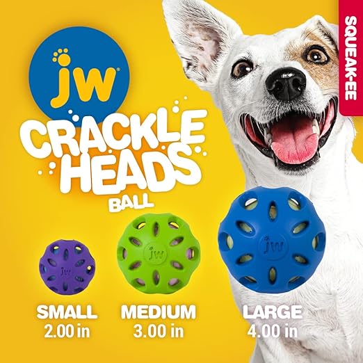 JW Pet Heads Crackle Ball Dog Toy - Assorted - L - Heads Up For Tails